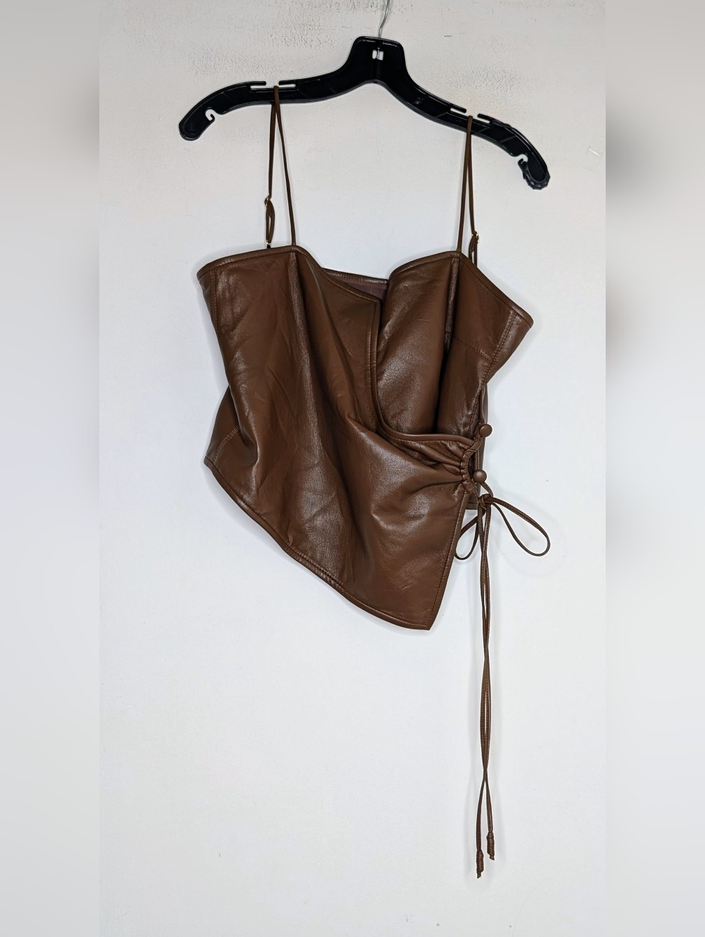 Nanushka Women's Cosimo Brown Faux Leather Sleeveless Corset Crop Top Size Large